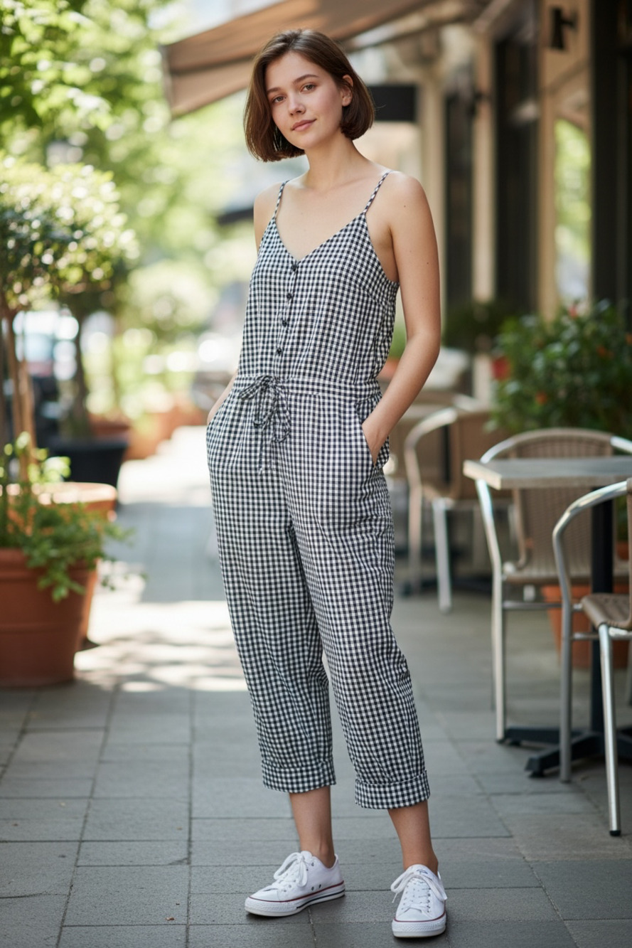 Wild Honey Black and White Gingham Jumpsuit